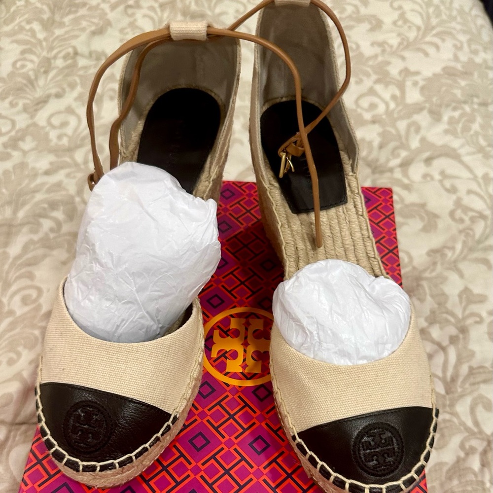 Tory Burch- Color Block 85mm Wedge Espadrille canvas/Nappa Leather